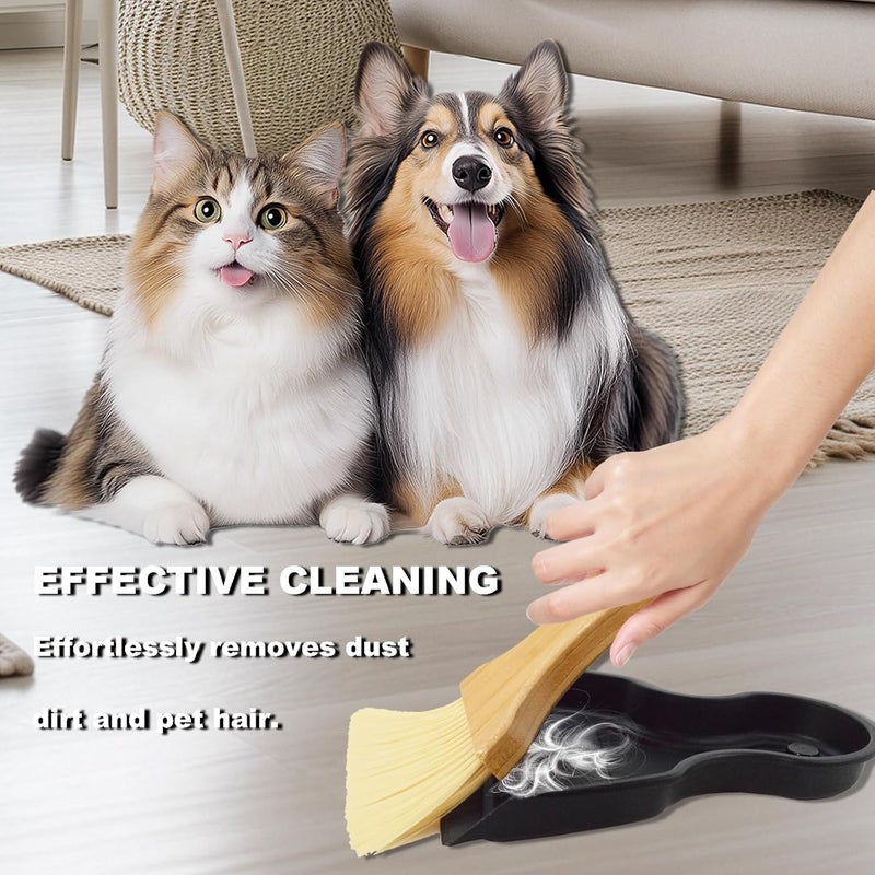 BSMstone Mini Broom and Dustpan Set Portable Hand Broom with Bamboo Handle Small Crumb Sweeper for Home, Bathroom, Kitchen, Car Interior, Office, Pet Areas (Black) - Image 2